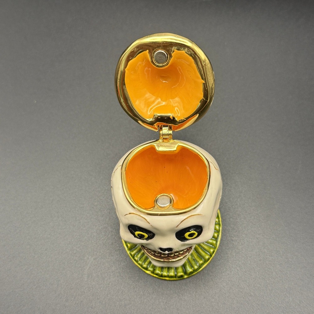 Halloween Skull Witch Hat Enamel Trinket Box Crystal Accents Hinged Collectible - Picture 5 of 7